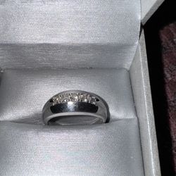 Estate Vintage Men's Fine Sterling Silver 5-Stone Diamond  Wedding Band Ring, size 10 