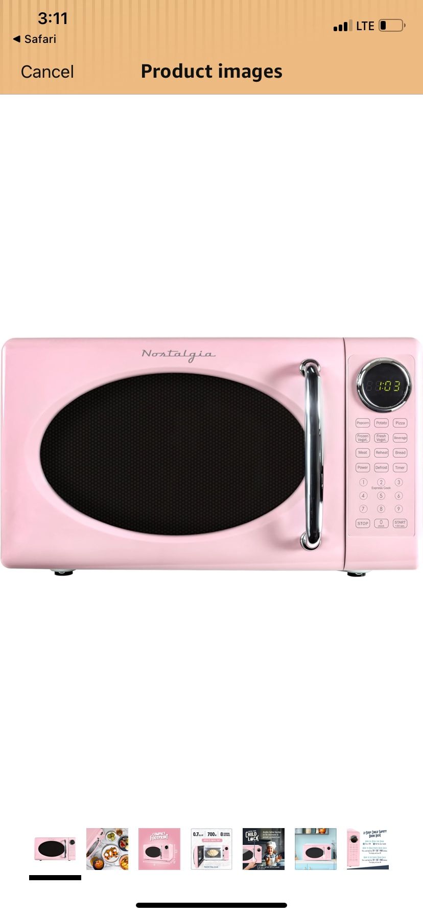 Nostalgia Retro Microwave Oven 0.7 Cu Ft, 700-Watt Countertop Size with Glass Turntable, Child Safety Lock, 8 Auto-Cook Programs, Digital Clock, Pink