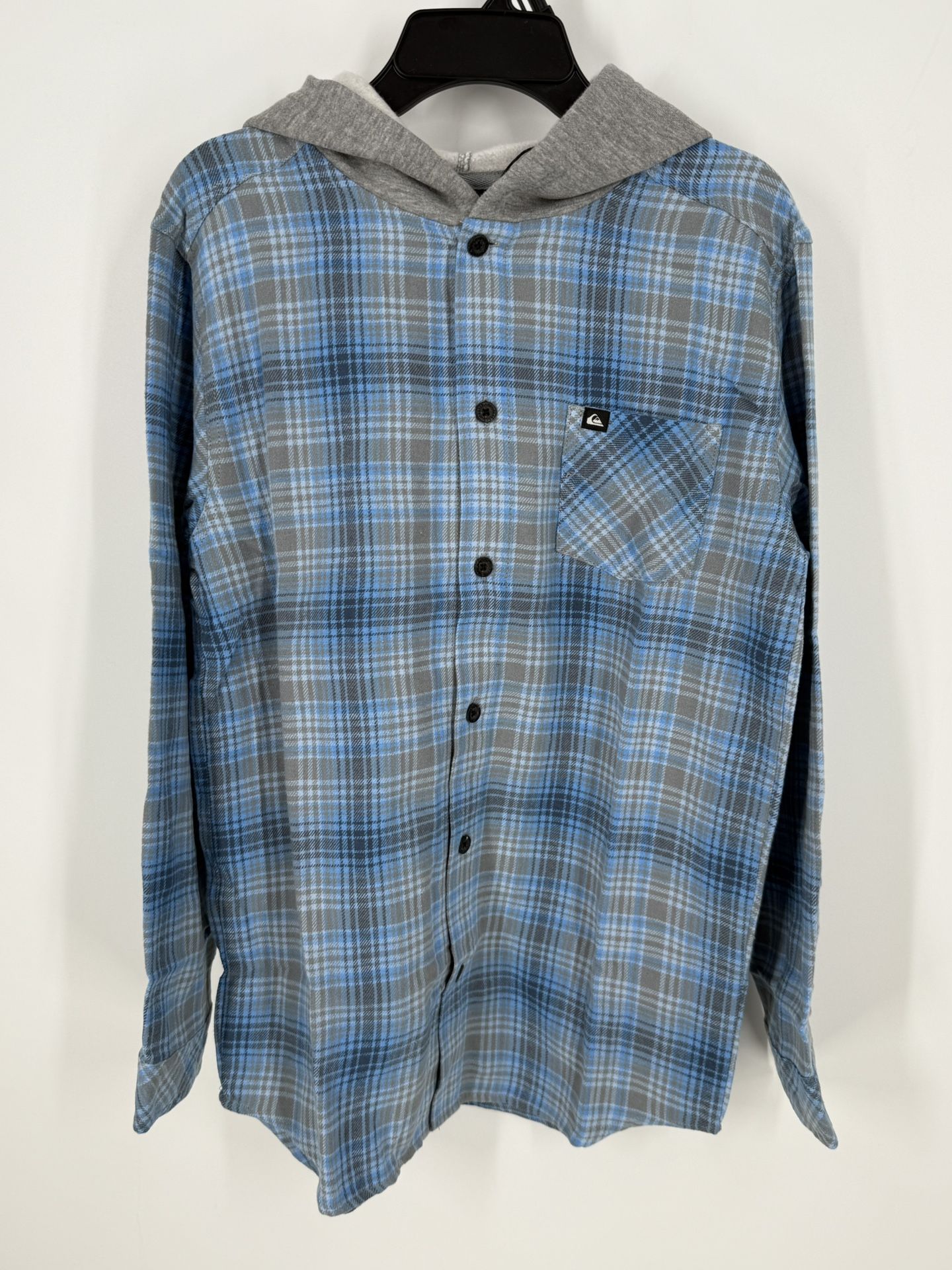 NEW Boy’s Quiksilver Lightweight Flannel Shirt Jacket Hoodie Large 14/16