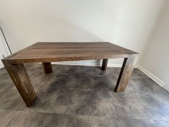 CB2 DINING REAL WOOD TABLE WITH GLASS TOP
