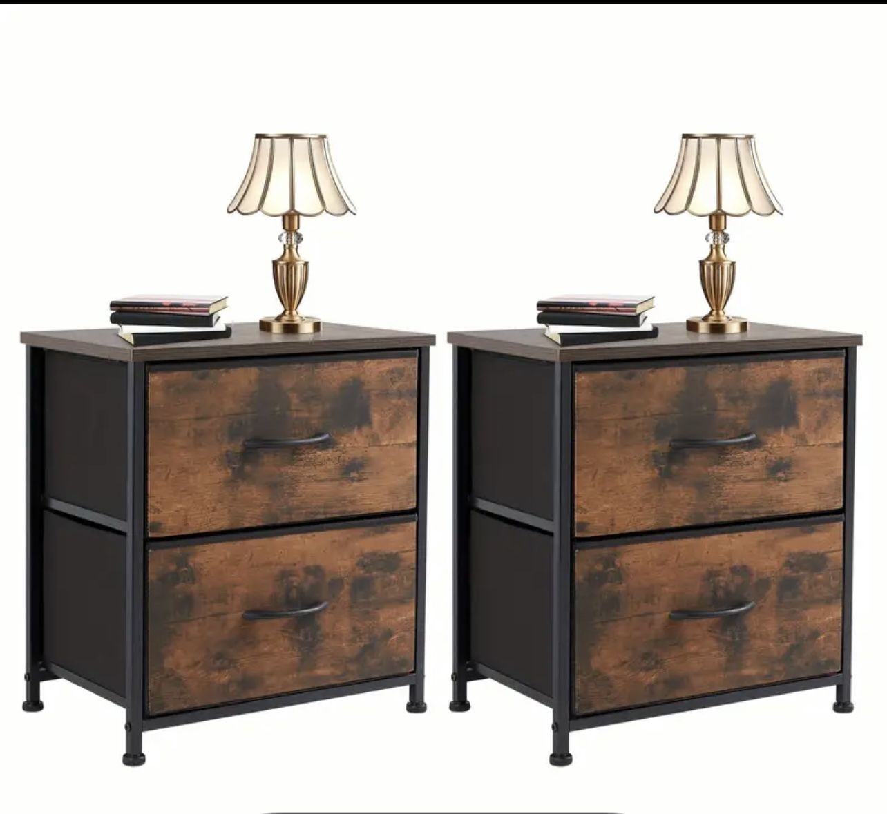 Nightstand With 2 Storage Dresser, 20" Height Small Bed Side Furniture End Desk, Wooden Top Fabric Cabinet Mini Dresser For Storage And Organization,