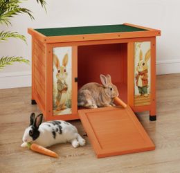 24" Rabbit Hutch Wooden Pet Cage with Asphalt Roof Bunny Small Animal House