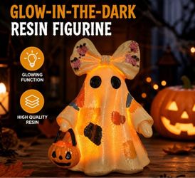 Lighted Vintage Patchwork Ghost, Creative Light Up Ghost with Pumpkin