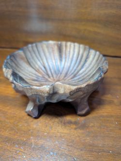 Hand-Carved Footed Wooden Shell Bowl