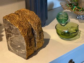 Modern Kirkland's Gray and Gold Faux Marble Geode Bookends