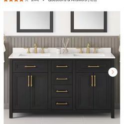 Home Decorators Collection Beaufort 60 in. Double Sink Black Bath Vanity with White Engineered Stone Top (Assembled)