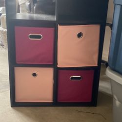 Black  6 Square Store Cube With Pink Fabric Boxes
