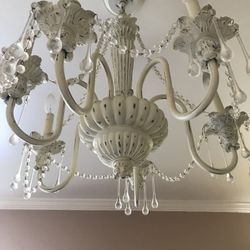 LAMPS PLUS Antique White Chandelier 6-Candle lights With cascading Glass 