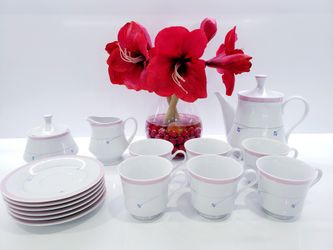 Signature China with Pink Rim Coffee Tea Set