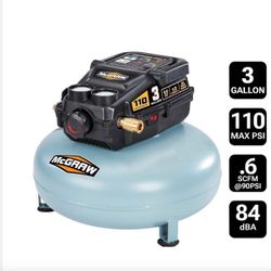 MCGRAW 3 Gallon, 1/3 HP, 110 PSI Oil-Free Pancake Air Compressor