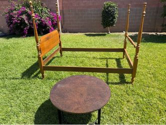 Vintage Wood Bed Frame and Round Table
