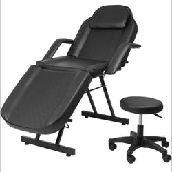 Multipurpose 3-Section Spa Massage Table with Hydraulic Stool, 73-inch Adjustable Tattoo Chair Esthetician Lash Bed with Removable Headrest, Salon Cha