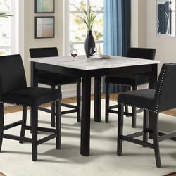 Lennon Black/White Velvet 5-Piece Counter Height Dining Set