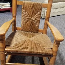 Heavy Wood And Wicker Child's Rocker