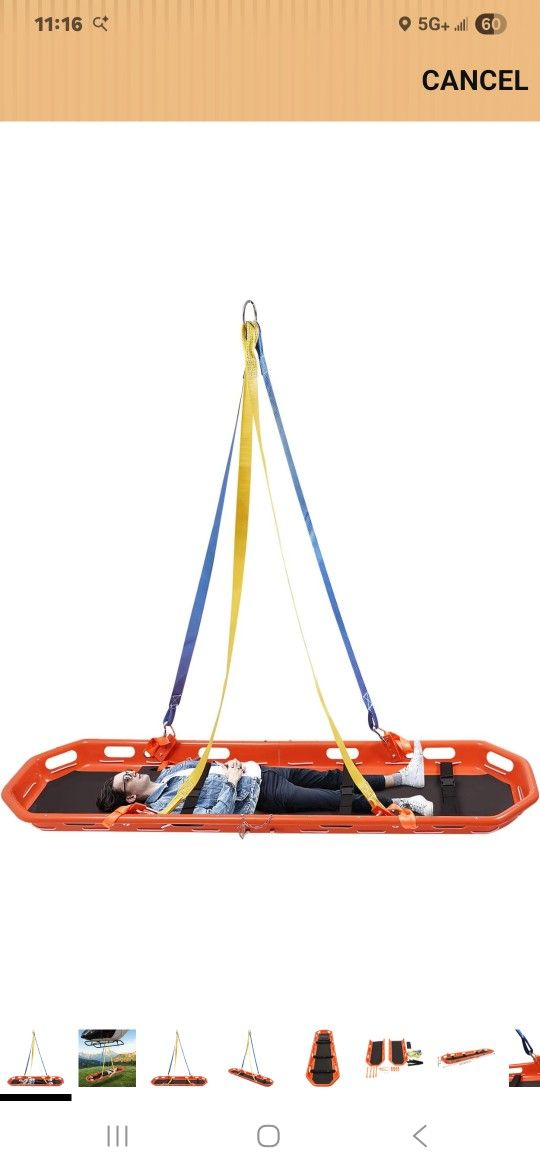 Rescue Basket Stretcher 595.25 lbs Weight Capacity Portable Emergency Stretcher Basket w/Lifting Rope&Safety Belt Detachable Stainless Steel Hanging