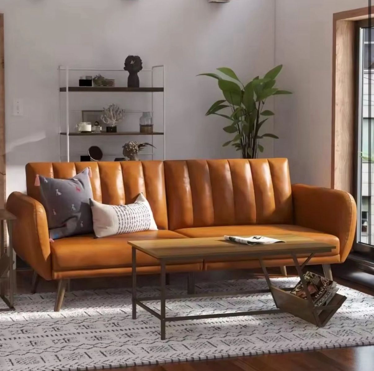 NOVOGRATZ BRITTANY FUTON, CAMEL FAUX LEATHER,