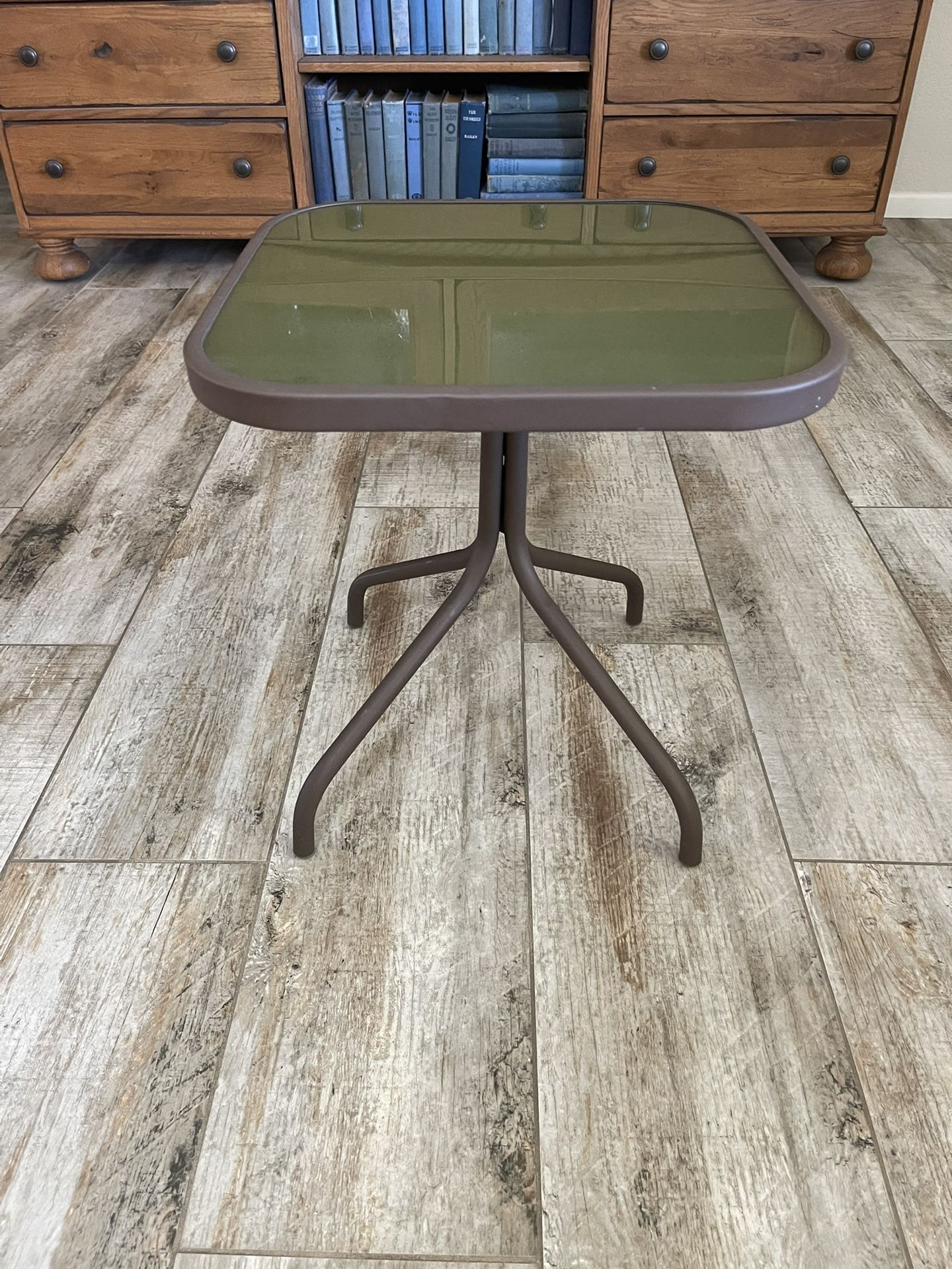 Small Square Metal & Glass Patio Side Table /Patio Furniture
