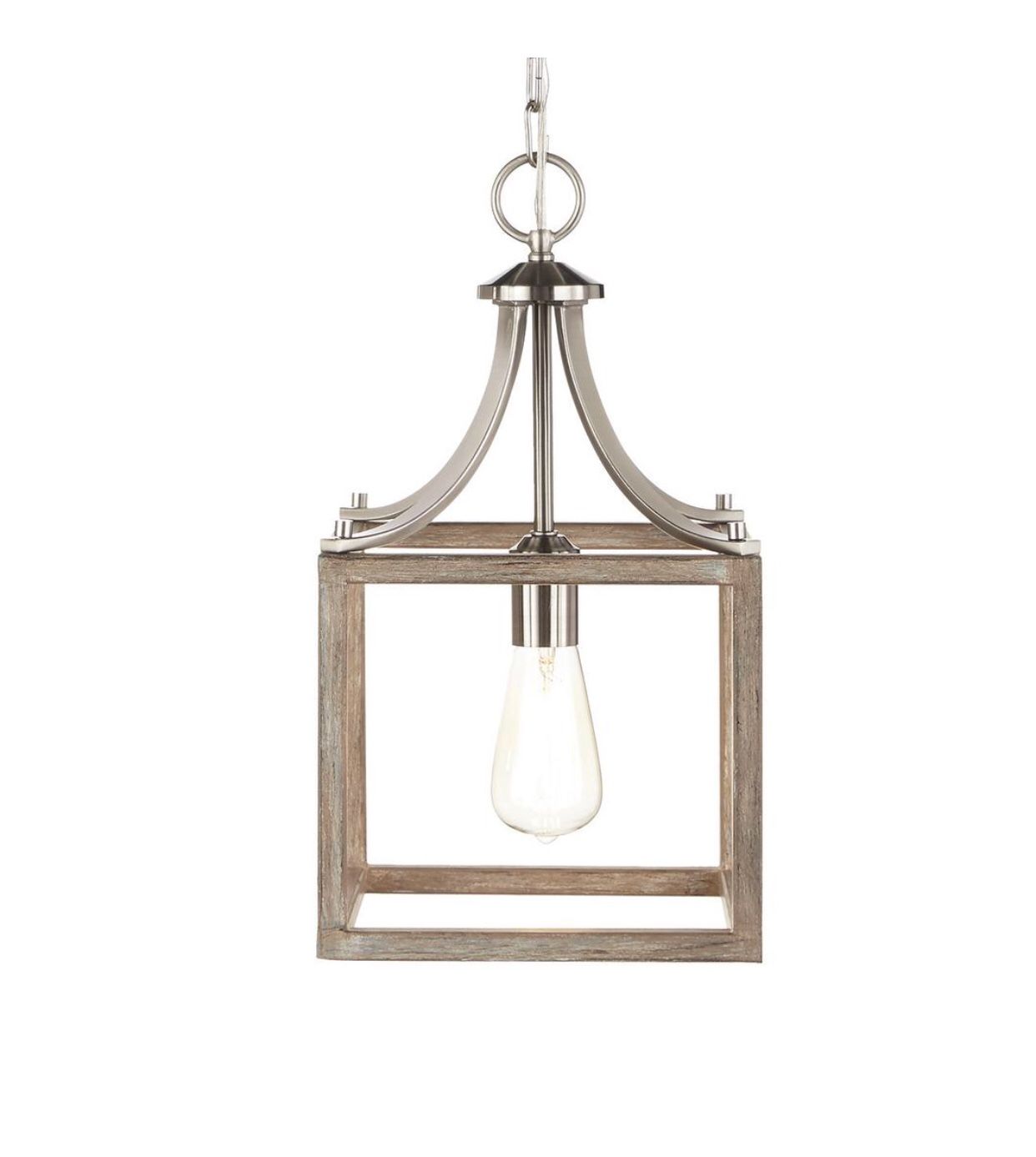 Home Decorators Collection Boswell Quarter Collection 1-Light Brushed Nickel Mini Pendant with Painted Weathered