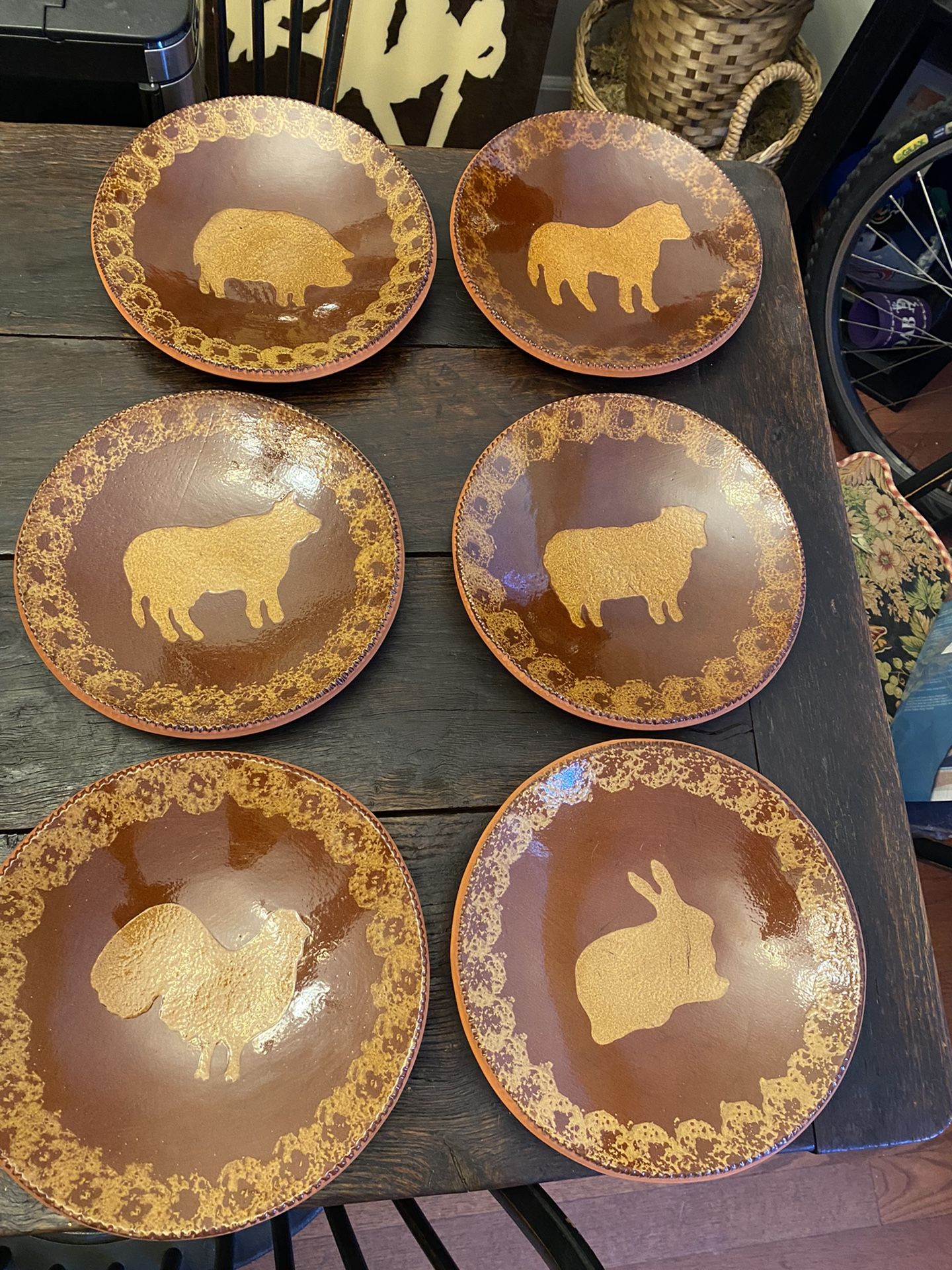 Redware pottery Plates - 6 Piece Farm Setting