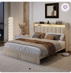 Full Bed With 2 Storage Drawers With Charging Station
