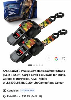ANLULOAD Retractable Ratchet Straps 2-Pack Camo
