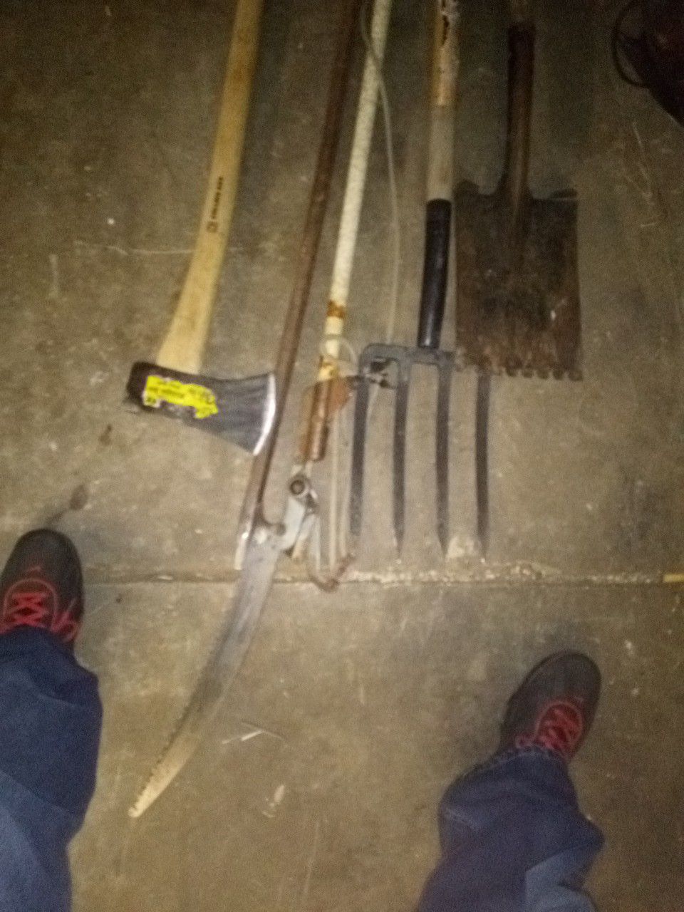 Axe pitchfork take shovel tree limber