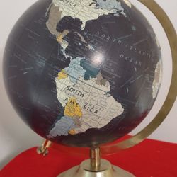 1980's Metallic World Globe Map. Vintage Geography Globe. 1980's Desk Globe. Office Décor Accessory.