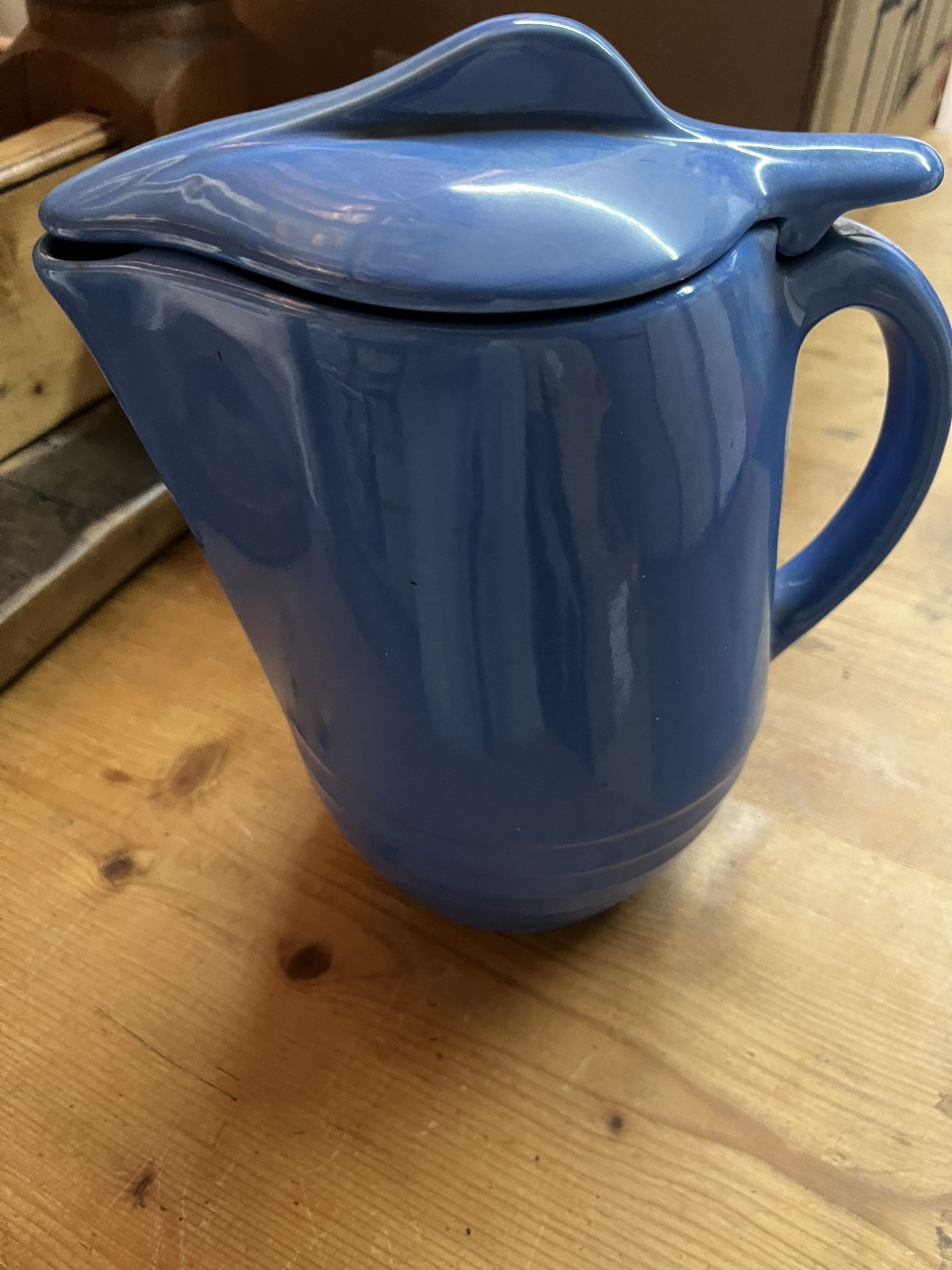 Vintage Blue Pitcher With Lid - Retro  Pottery