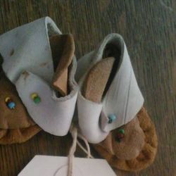Vintage Souvenir Leather Doll Beaded Moccasins