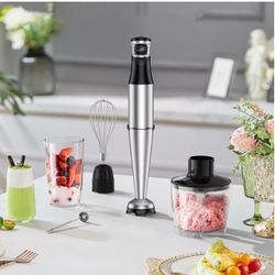 Immersion Blender Handheld 1100W Corded 5 in 1 Hand Blender with Trigger Control Speed, Whisk, Milk Frother Attachments for Soup, Smoothie, Puree