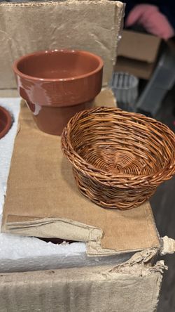 Antique petite wicker basket planter pots set of 8