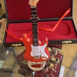 7" Red Guitar With Case Miniature Decoration Only