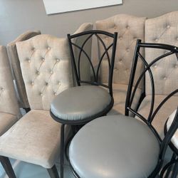 Set of 6 Wooden Dining Chairs and Set of 3 Bar-Height Stools