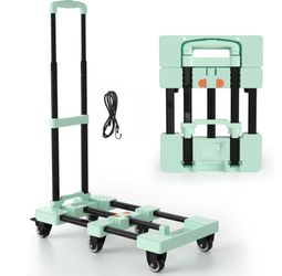 Voipvvii Folding Hand Truck 500lbs, Portable Heavy Duty Dolly Cart, 6 Wheels Collapsible Luggage Cart With 2 Elastic Ropes - Compact Trolley Cart For 