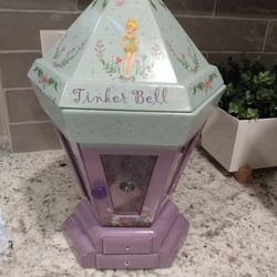Disney Tinker Bell Large Jewelry Box Music Box Princess Fairy Wood Case Vintage