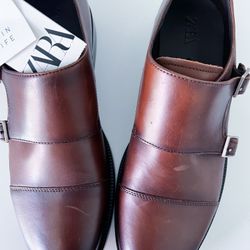 Brown leather Zara dress Shoes (NEVER WORN) Sz 9.5 