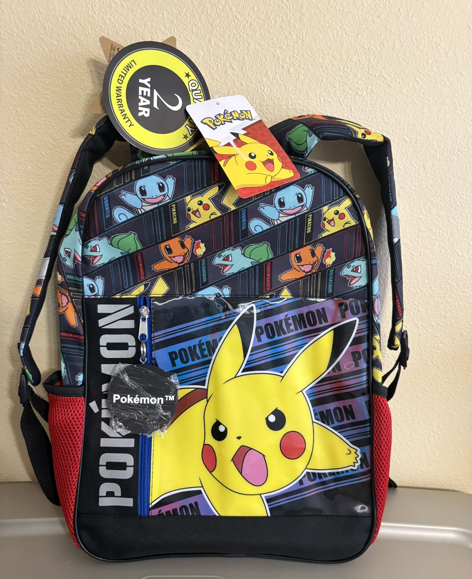 BioWorld Pokemon & Friends 16" Backpack Kids Teen Adult w/ Keychain Pokeball Brand New