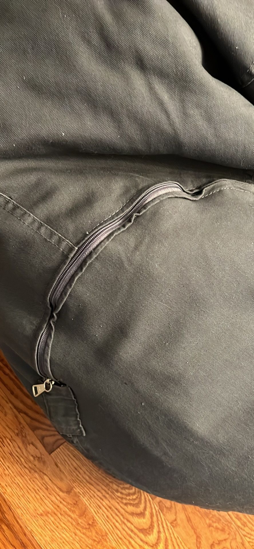 Bean bag chair with washable gray khaki cover. Almost new