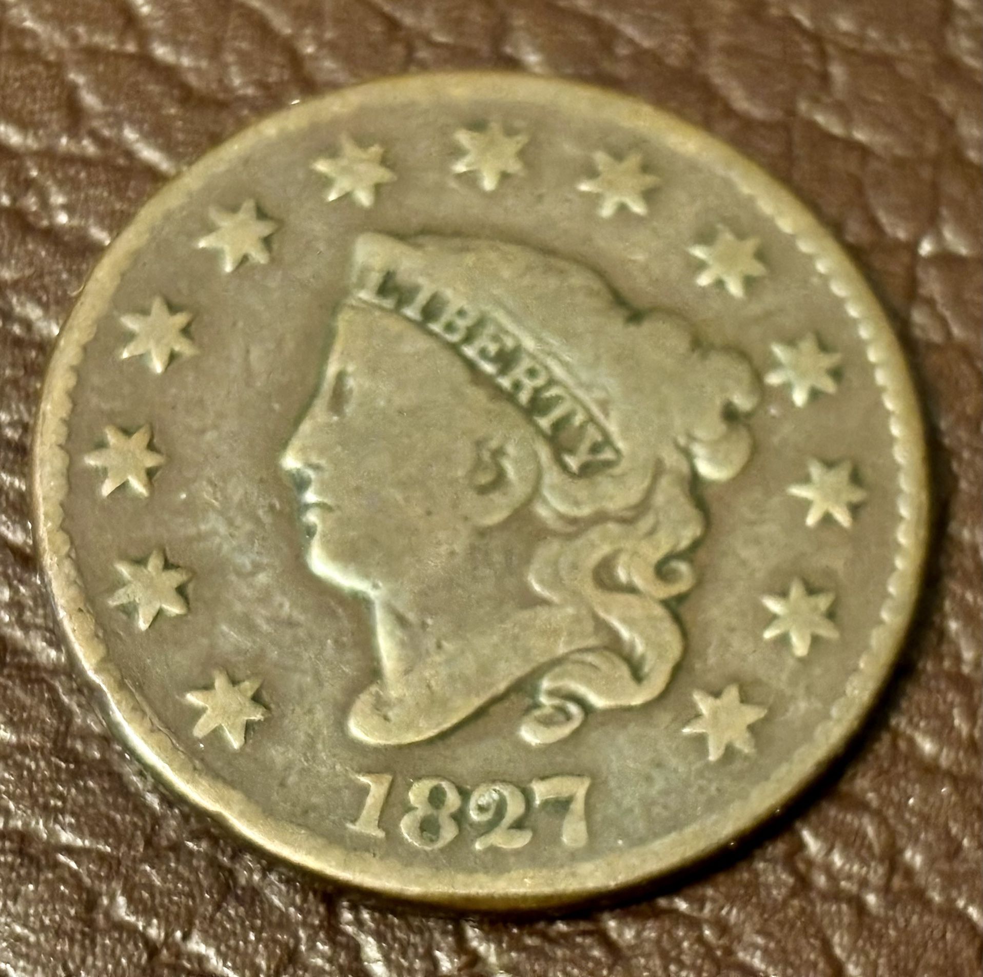 1 cent 1827. Antique Coin USA.