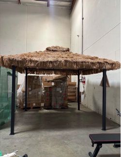 New 10'x10' Metal Frame Thatched Tiki Bar Gazebo Patio Gazebo with Straw Thatch Roofing