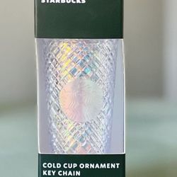 New Starbucks Holiday 2022 White Crystal Iridescent Jeweled Keychain 