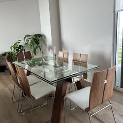 Dining Table With Chairs (Glass And Wood)