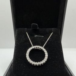 Natural Diamond Halo Circle Necklace 925 Silver 