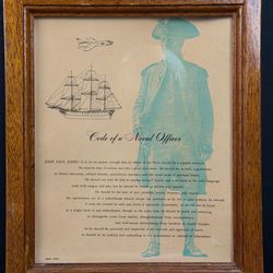 Vintage Framed Code of a Naval Officer John Paul Jones Nautical Military Print