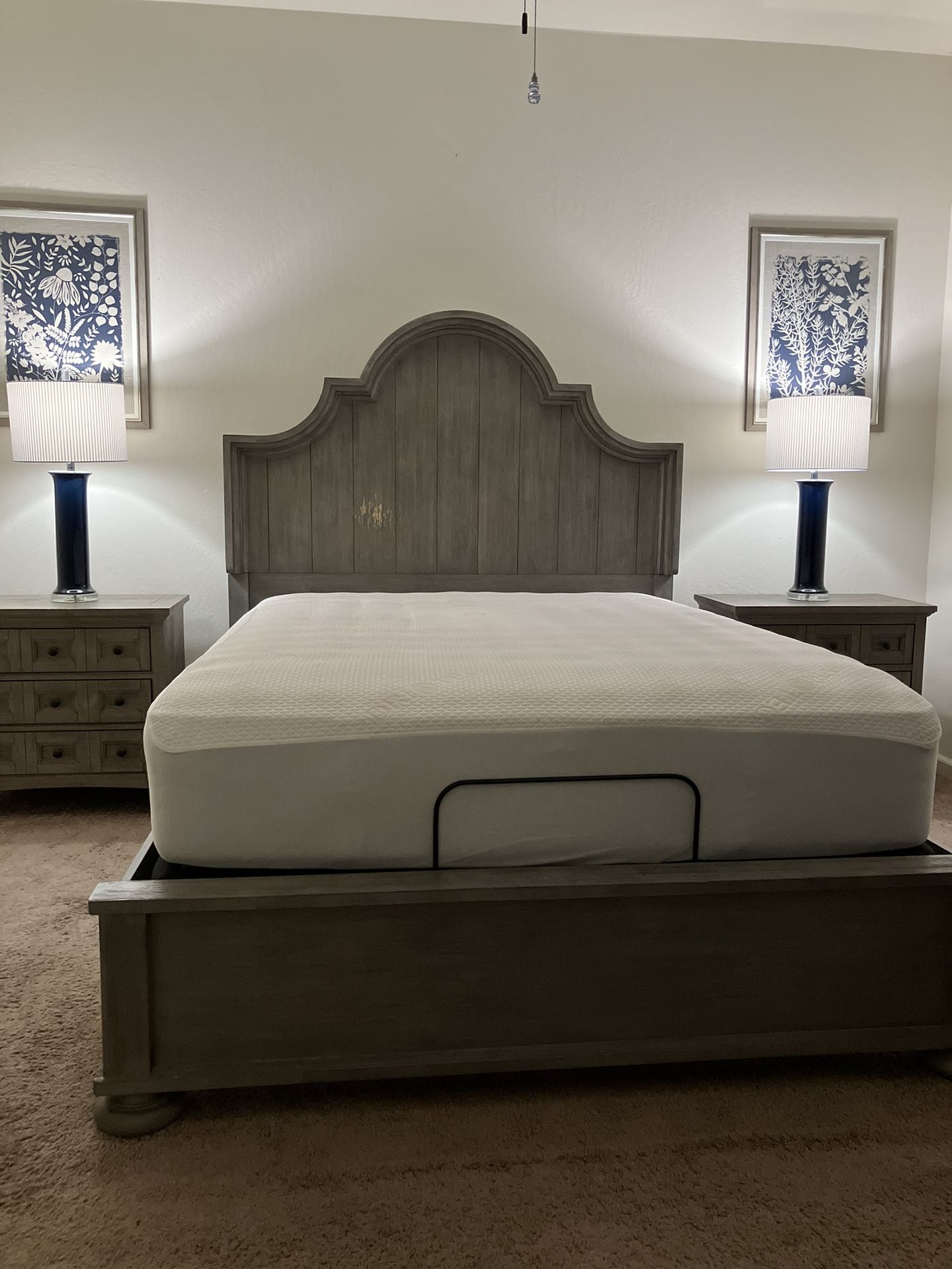 Queen Bed And Bed Frame With 2 End Tables With Ease Remote Electric Bed Base