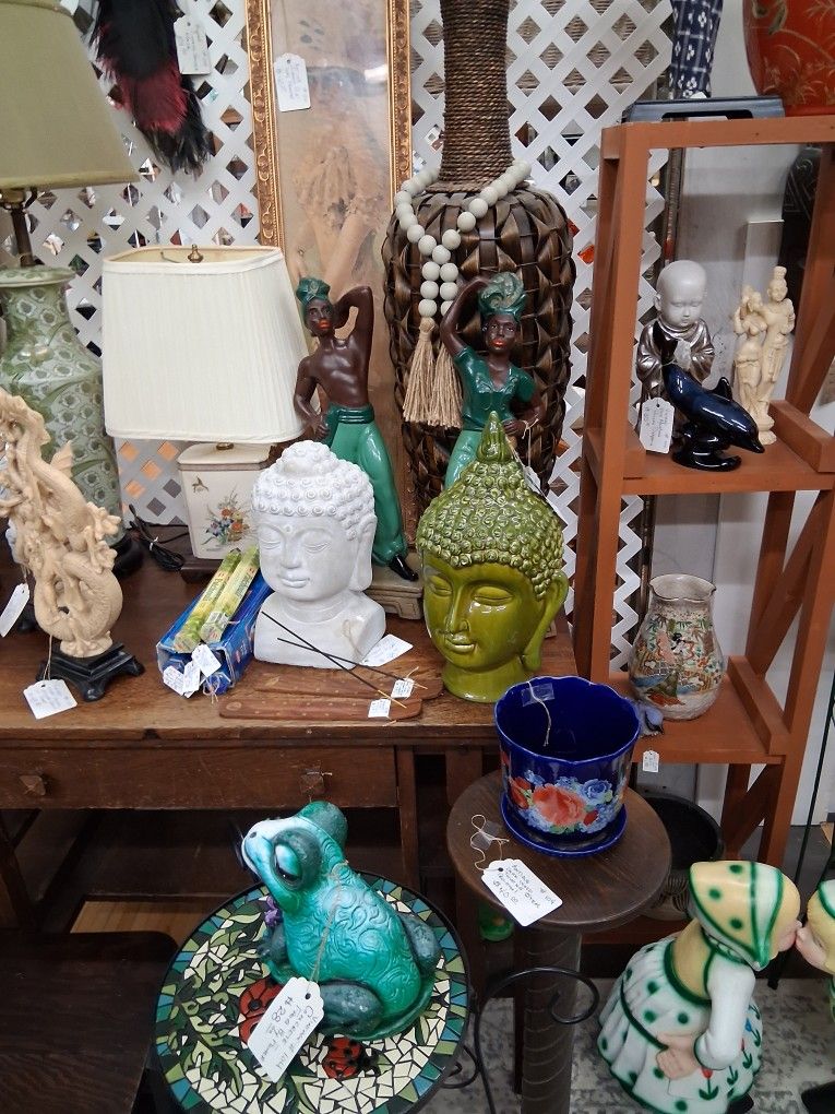 Asian Art, Buddha, Plants, Pots,glassware, Dressers, Easter