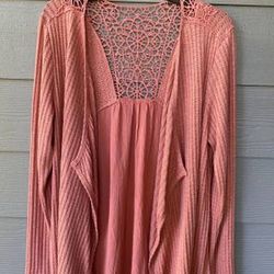 Knox Rose Women’s Size L Mauve Pink Open Cardigan Sweater Crochet Back