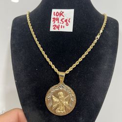 10K Solid Gold Rope Chain and Pendant 39.5Gr 24 Inches Long 