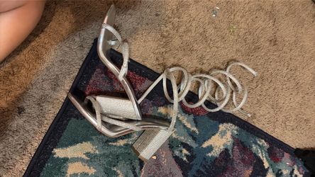 Silver Rhinestone Lace-Up Heeled Sandals
