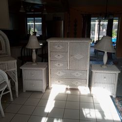 White Furniture Set. Pretty Whicker Set. Super Cute For A Young Girls Bedroom